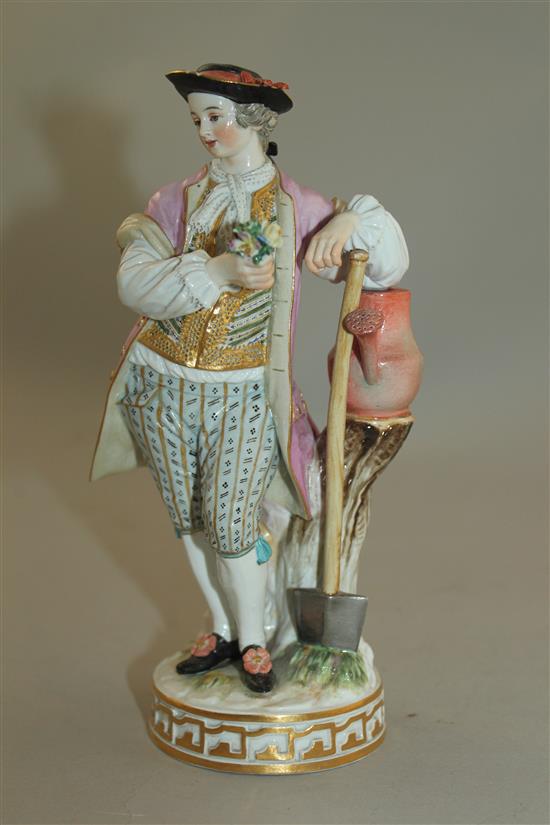 A Meissen figure of a gardener, late 19th century, 15.5cm, tiny losses